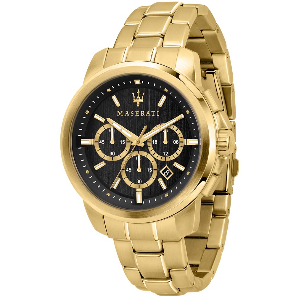 Maserati R8873621013 Successo Black Chronograph Gold Tone Mens Watch